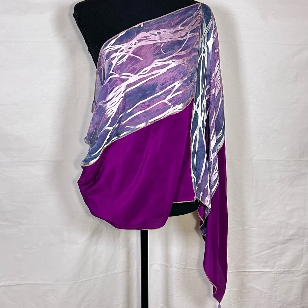 Purple Silk Scarf Top Asymmetrical One Shoulder Beaded Y2K Fairy Festival Top